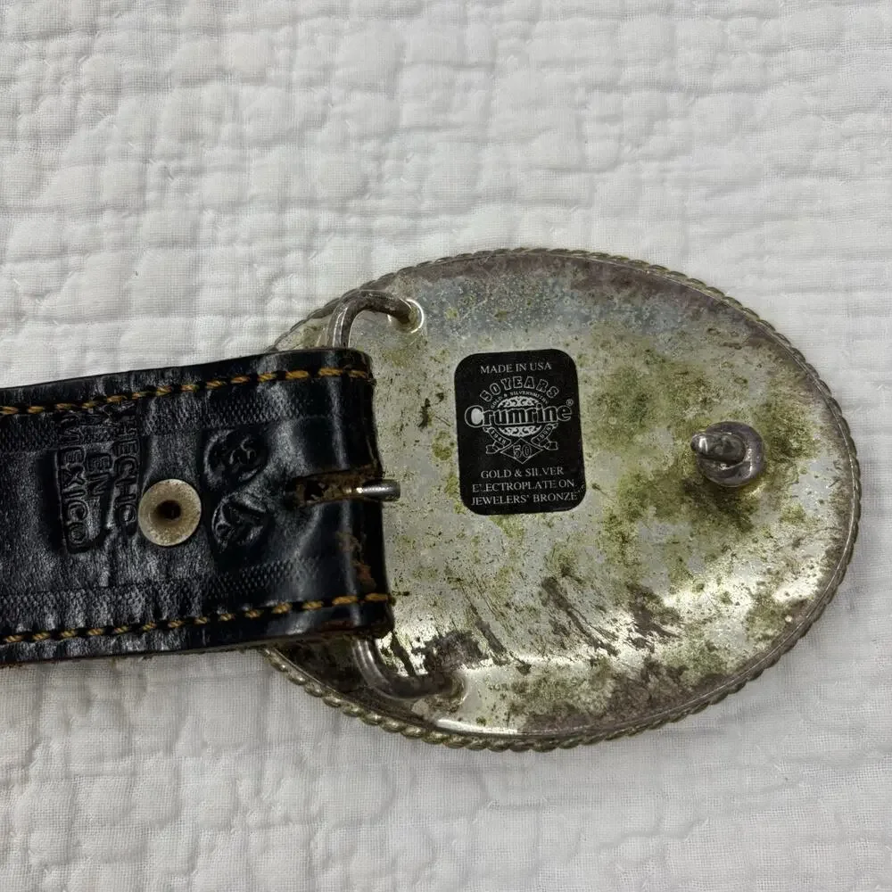 Heritage Collection Silver Gold Tone Eagle Belt Buckle & Leather Eagle Belt 38”